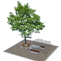 Comfortable Outdoor Chairs With Tree Planter Table And Paved Ground Area 3d model
