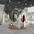 Modern Clothing Store Interior With Clothing Racks Mannequins Wooden Table Green Plants and Spotlights