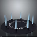 Modern Circular Decorative Device With Blue Glowing Pillars And White Patterned Ring