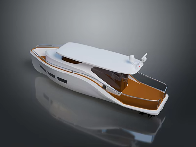 Modern Luxury Yacht Featuring White Hull Brown Interior And Sleek Exterior Design 3d model