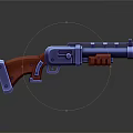 Sci Fi 3D Modeled Gun With Blue Metal Body And Red Wooden Grip Design
