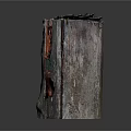 Weathered Wooden Stump With Stone Copper Patina Accents And Natural Grain Texture