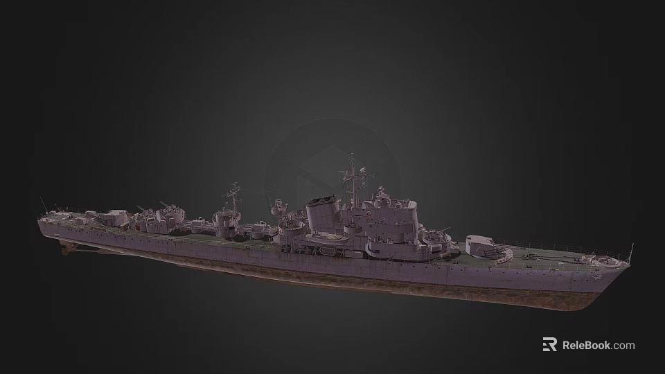 Detailed Warship 3D Model With Military Equipment And Side View On Dark Background 3d model 