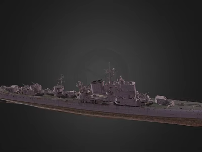 Detailed Warship 3D Model With Military Equipment And Side View On Dark Background 3d model
