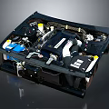 The Industrial Mechanical Equipment With Black Frame Blue Pipes White Valves And Control Panels