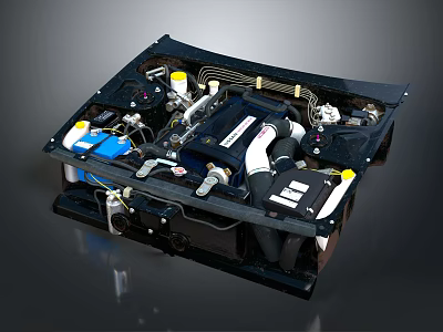 The Industrial Mechanical Equipment With Black Frame Blue Pipes White Valves And Control Panels 3d model