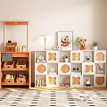 Orange and White Decorative Cabinets with Animal Shaped Shelves Decorations Ornaments and Plants