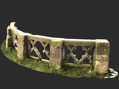 Ancient Stone Fence With Intricate Carvings And Green Grass In Garden 3d model