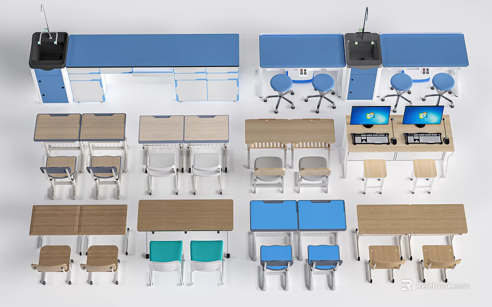 Assorted Modern Tea Table And Chair Sets With Wooden Tops And Colored Seats 3d model 