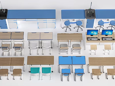 Assorted Modern Tea Table And Chair Sets With Wooden Tops And Colored Seats 3d model