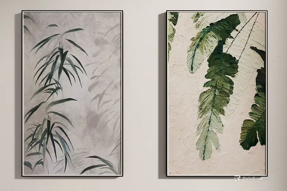 Decorative Textured Wall Art With Bamboo And Fern Leaf Designs For Home 3d model 