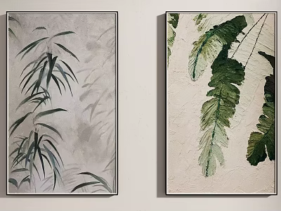 Decorative Textured Wall Art With Bamboo And Fern Leaf Designs For Home 3d model