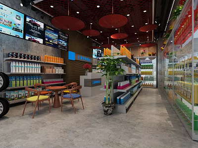 Supermarket Department Store Interior With Organized Shelves Diverse Products Seating Area Green Plants And Modern Lighting 3d model