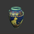 Exquisite Blue Vase Sculpture With Golden Decorations And Egyptian Cat Design