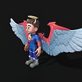 Cartoon Man With Horns Halo Red And Blue Wings And Blue And Red Costume
