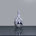 Blue And White Ceramic Vase With Intricate Floral Patterns On Gray Surface