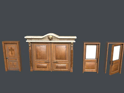 Wooden Doors Featuring Carved Double Door Glass Panel And Decorative Top Styles 3d model