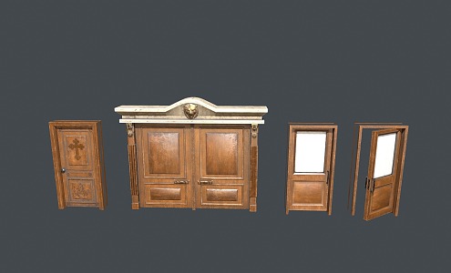 Wooden door iron door European style wooden door security door glass door carved decoration 3d model