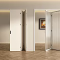Modern Interior With White And Ribbed Glass Folding Doors Wooden Floor And Wall Art