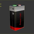 9V Power Cell Battery with Black Red White Design Plus Sign on Dark Background