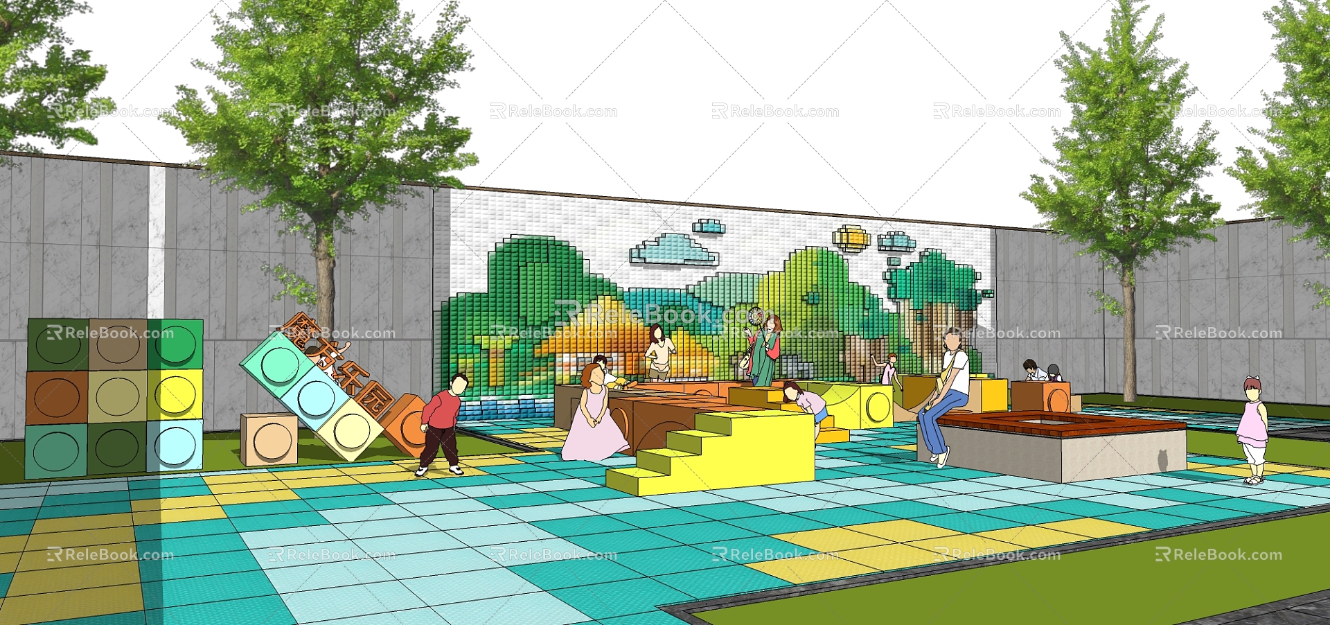 Modern landscape wall children Lego bricks model