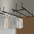 Ceiling Mounted Clothes Drying Rack With Hanging Clothes Window Blinds And Striped Wall 3d model