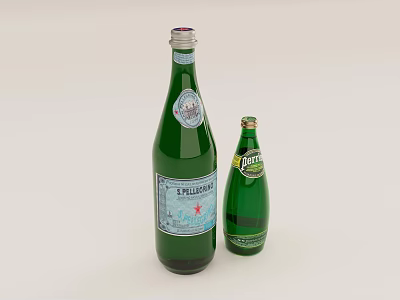 Two Green Stella Artois Glass Bottles Large And Small On Light Background 3d model