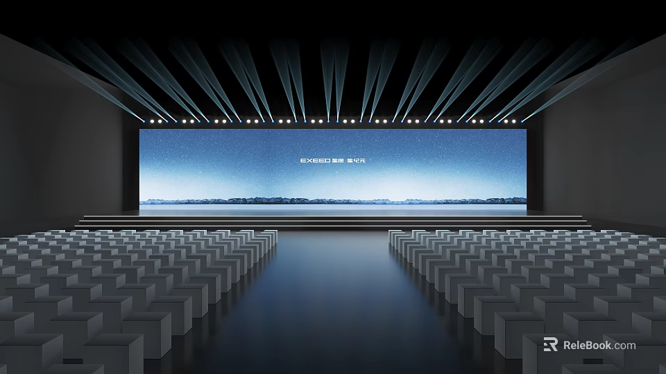 BYD AUTO Modern Event Stage With Large Starry Sky Screen And Arranged White Seats 3d model 