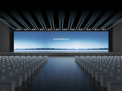 BYD AUTO Modern Event Stage With Large Starry Sky Screen And Arranged White Seats 3d model