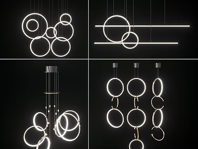 Modern Stylish Chandeliers With Circular Illuminated Rings And LED Minimalist Design 3d model