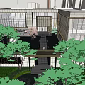 Modern Sales Center Building with White Facade Entrance Portico and Landscaping in Urban Setting
