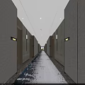 Modern Hotel Corridor Interior With Textured Walls Recessed Lighting Room Doors And Patterned Carpet