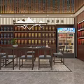 Elegant Tobacco and Liquor Store Interior With Wooden Shelves Display Racks Tables and Chairs