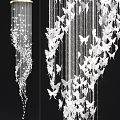 Elegant White Crystal Chandelier With Hanging Butterfly Decorative Crystals And Modern Design