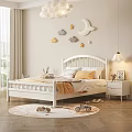 Cozy Kids Room With White Bed Cloud Moon Star Wall Decor And Yellow Bedding