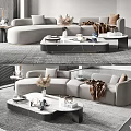 Modern Light Gray Sofa Coffee Table Set With Marble Top Pillows Throw Blanket And Decorative Items 3d model