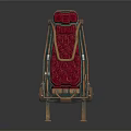 Vintage Industrial Leisure Chair With Red Padded Seat Metal Frame And Ornate Backrest