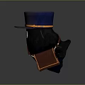 Cartoon Black Creature With Purple Hat Yellow Band Brown Bag And White Eyes