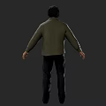 Man In Green Jacket And Black Pants Standing Against Gray Background 3d model