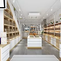 Modern Dessert Shop Interior Design With Open Layout Fresh Bread Display Shelves And Staircase