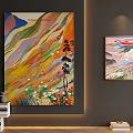 Colorful Abstract Painting With Flowing Lines And Vibrant Hues In Contemporary Room Decor