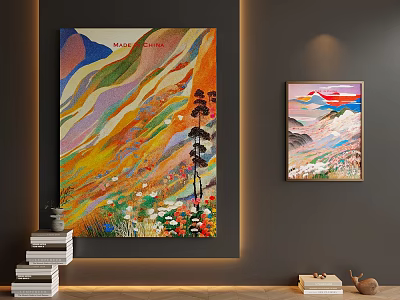 Colorful Abstract Painting With Flowing Lines And Vibrant Hues In Contemporary Room Decor 3d model