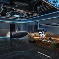 Modern Futuristic Bar Interior With Blue Neon Lights Sleek Counter And Comfortable Seating Area