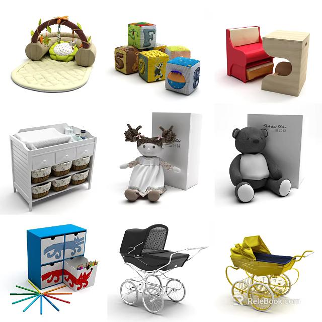 Cute Stuffed Dolls With Antlers Bear Design Colorful Blocks And Storage For Kids Playroom 3d model 