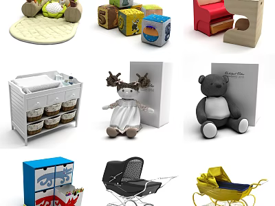 Cute Stuffed Dolls With Antlers Bear Design Colorful Blocks And Storage For Kids Playroom 3d model