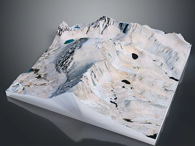 Detailed Snowy Mountain Terrain Model With Scenic Lakes And White Peaks 3d model