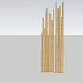 Tall Bamboo Poles Structure Against Blue Sky With White Clouds And White Ground