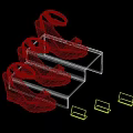 Stacked Women's Wedge Sandals On Transparent Display Stand With Price Tags