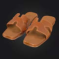 Brown Leather Slide Sandals With Crisscross Straps And Square Toe 3d model