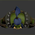 Orc Fantasy Game Movie Character With Green Skin Blue Hair Metal Armor And Scarf